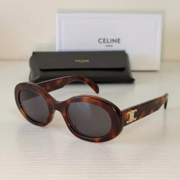 Celine Women CL40194U Triomphe Oval Sunglasses Brown Frame / Gray Lens - Picture 4 of 10